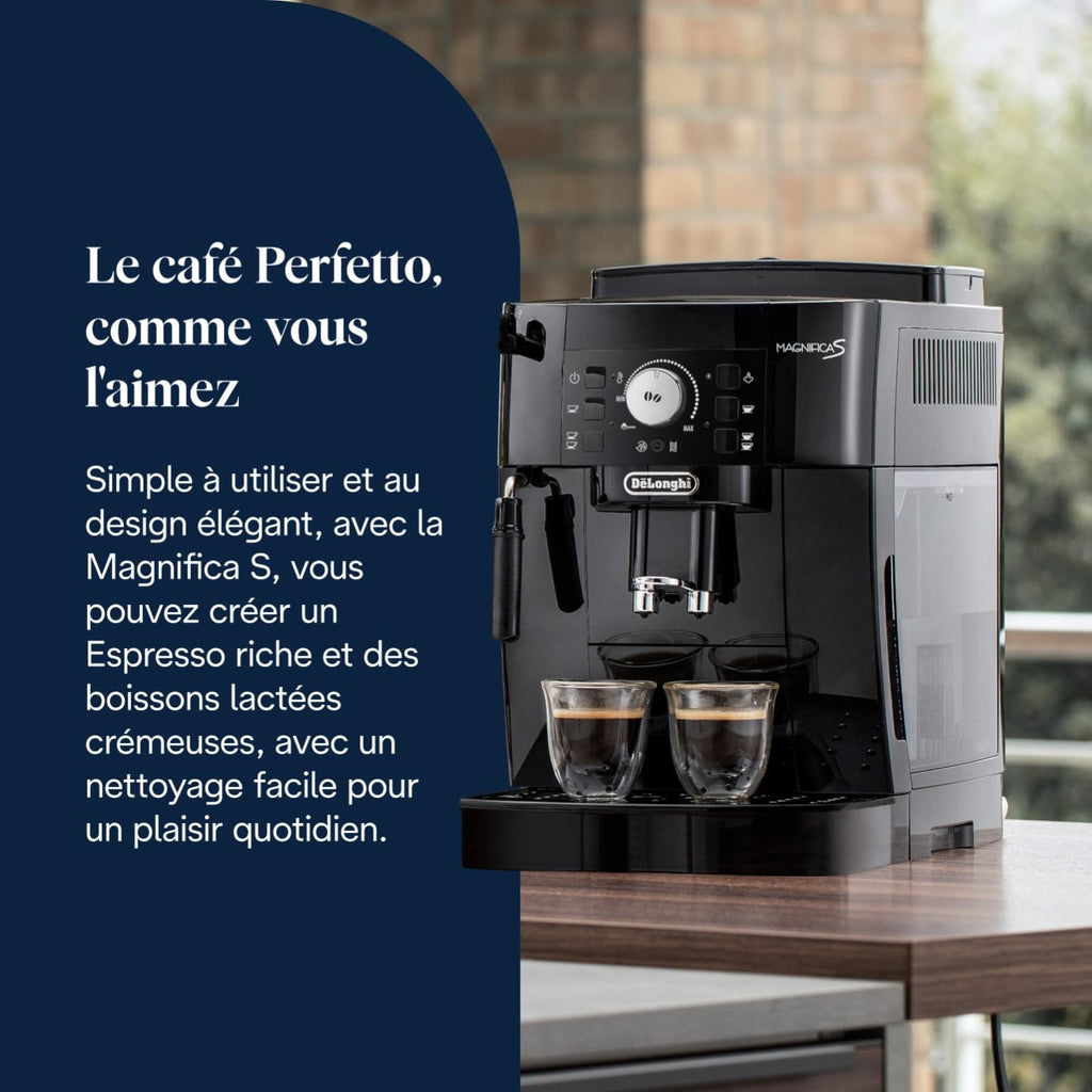Magnifica S - Perfetto Machine à Café Automatique avec Mousseur à Lait Manuel, Machine à Espresso et Cappuccino, Panneau de Commande avec Boutons, Noir
