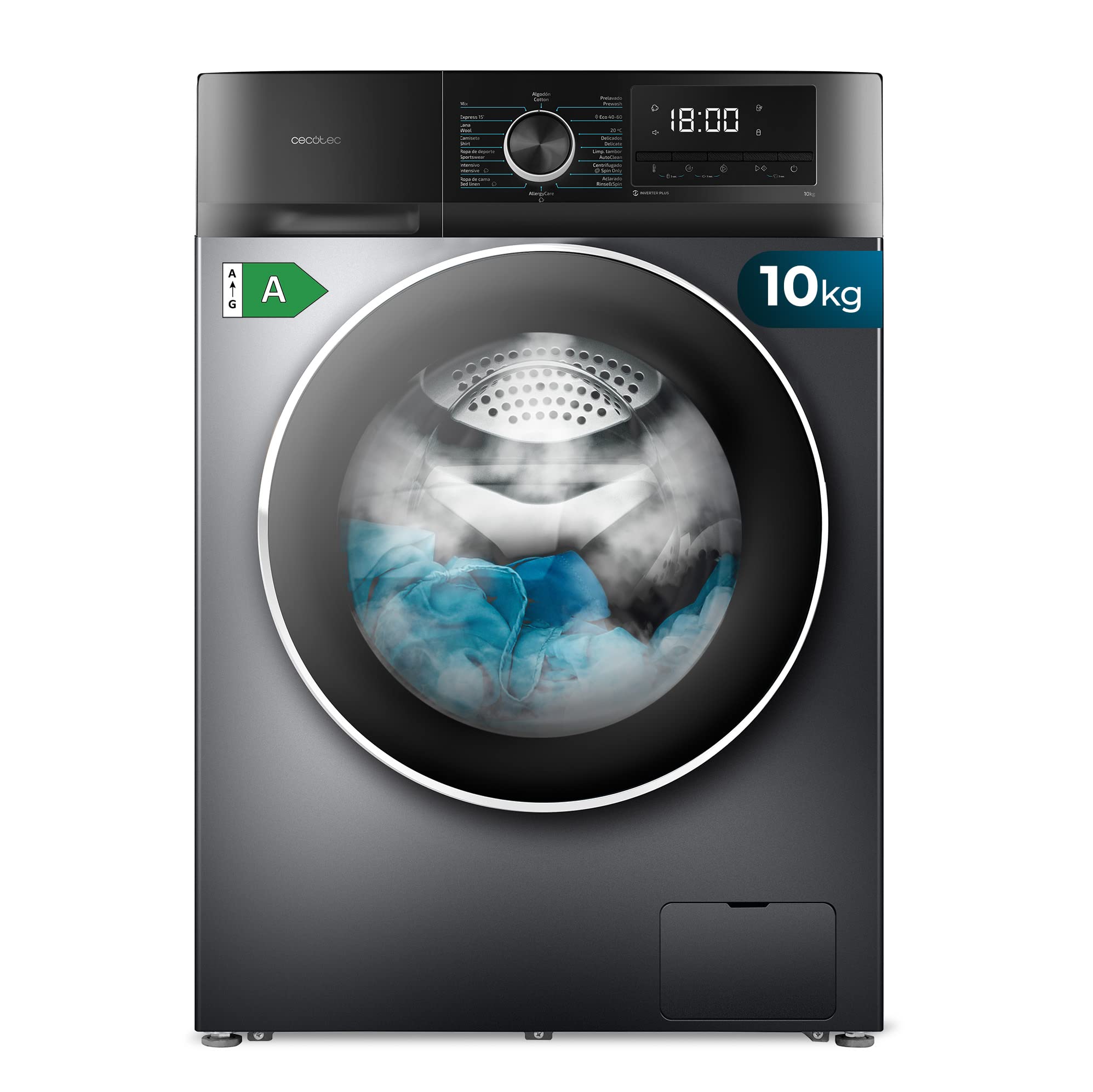 Lave-linge 10Kg Chargement Frontal Bolero Dresscode 10500 Inverter Steel A, 1950W, 1400 rpm, Moteur Inverter Plus, Basse Consommation, 16 Programmes, Lavage Vapeur, Delay Start, Acier
