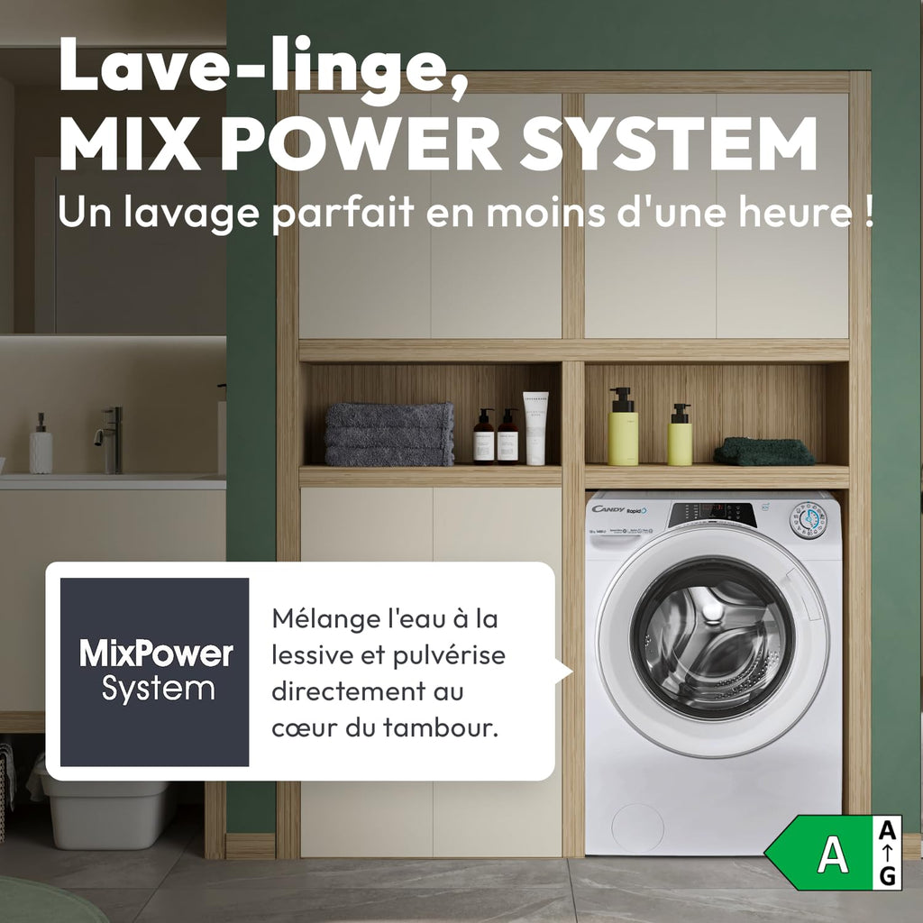Lave-Linge Hublot - Machine à Laver 12kg/1400 trs/min - Classe Énergétique A - 15 Programmes - WiFI+Bluetooth, Ecran Digital, Mix Power System - Blanc - 85 x 60 x 67 cm