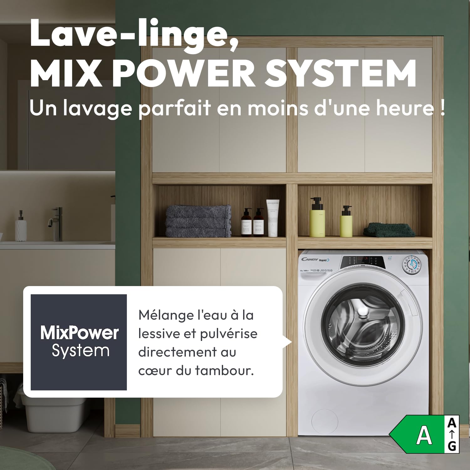 Lave-Linge Hublot - Machine à Laver 12kg/1400 trs/min - Classe Énergétique A - 15 Programmes - WiFI+Bluetooth, Ecran Digital, Mix Power System - Blanc - 85 x 60 x 67 cm