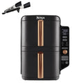 Double Stack XL Air Fryer 2 Compartiments Verticale, Compact, 4 Niveaux de Cuisson, Capacité de 9,5L, Air Fryer 6-en 1, Pièces Antiadhésives Amovibles Lavables Au Lave-Vaisselle, Noir/Cuivre