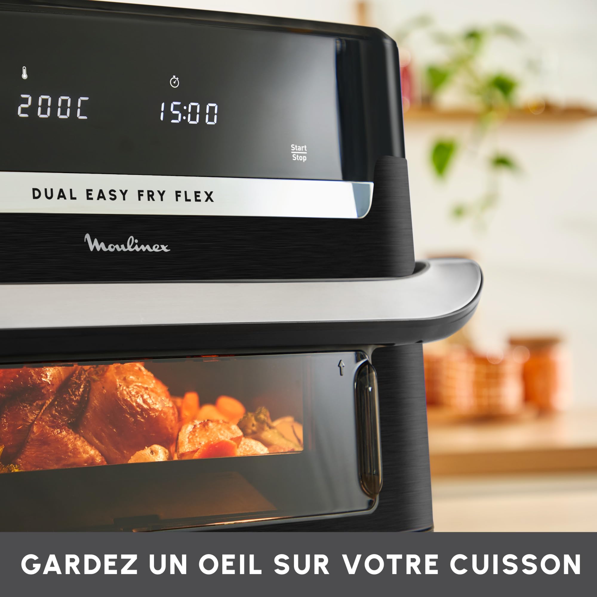 Easy Fry Dual Flex, air fryer, Grand tiroir de 9L, Double zone, Séparateur amovible, jusqu'à 8personnes, 7programmes intuitifs, noire, Noir