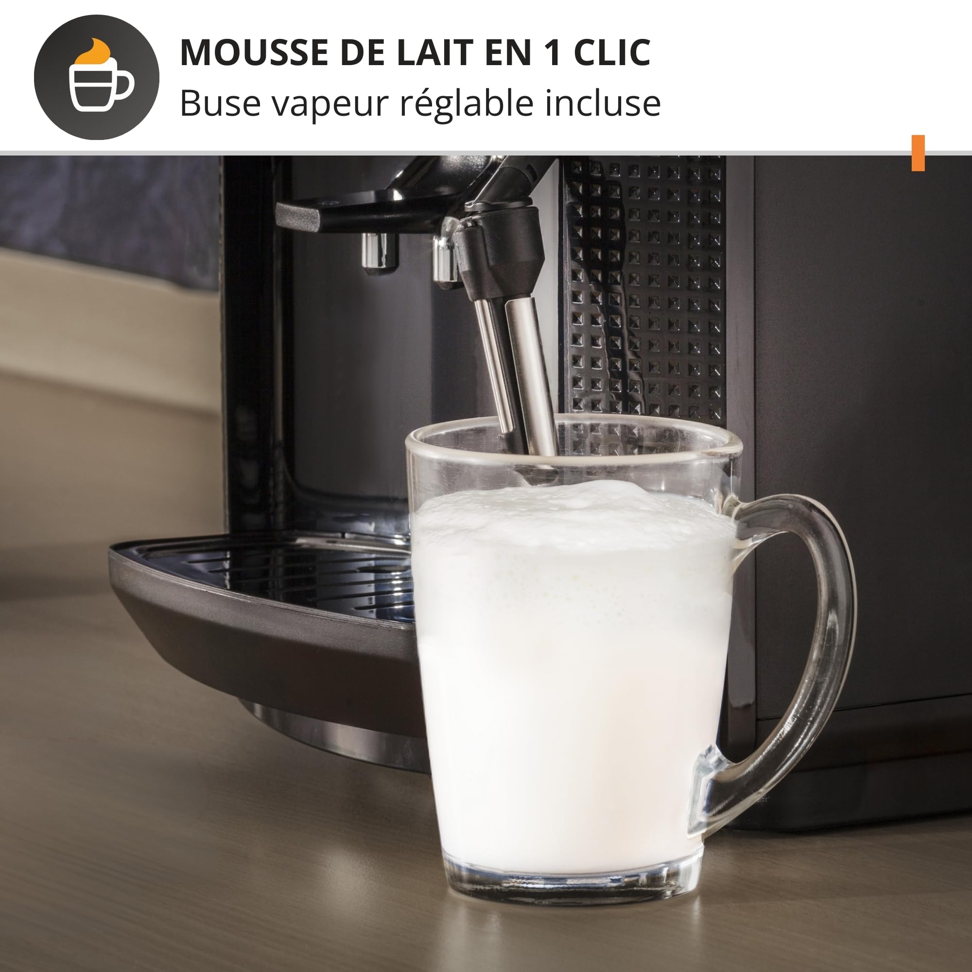 Machine à café grain, machine expresso, 2 tasses en simultané, Nettoyage automatique, Buse vapeur pour Cappuccino, Cafetière espresso, Essential noire