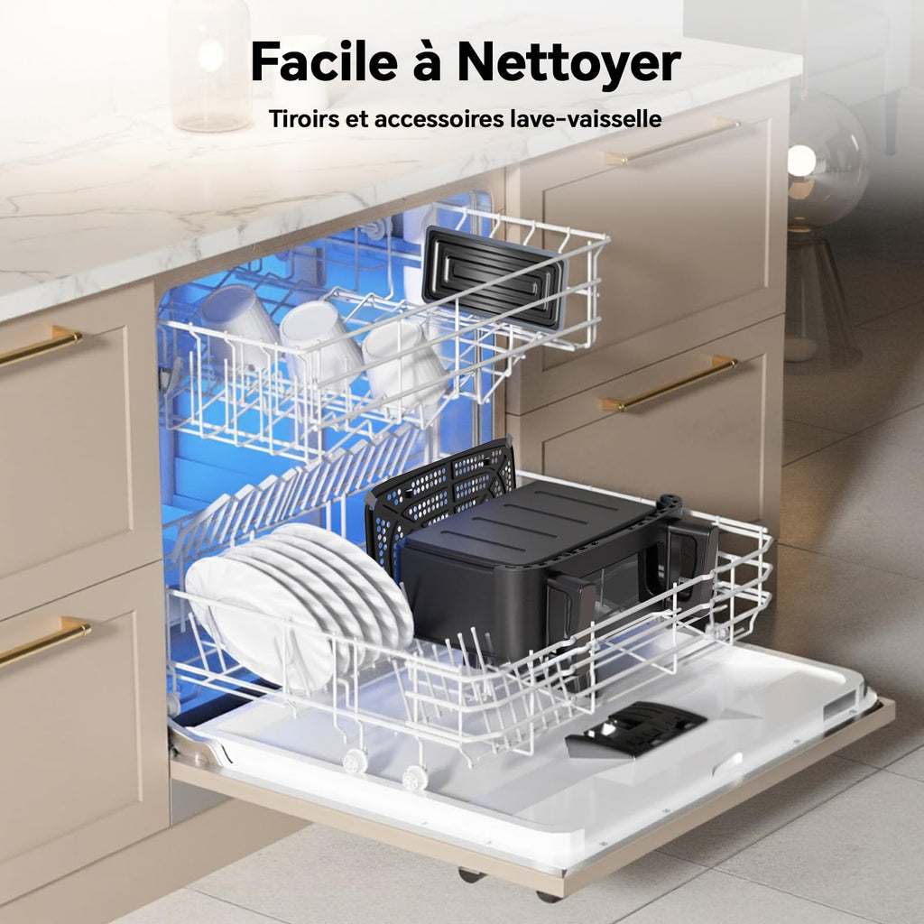 Friteuse sans Huile 12L XXL avec Technologie Dual Zone 2-en-1, Air Fryer 2600W avec Fenêtre de Visualisation & Éclairage, Smart Finish & Match Cook, 8 Programmes, Séparateur & Livre de Recettes Inclus