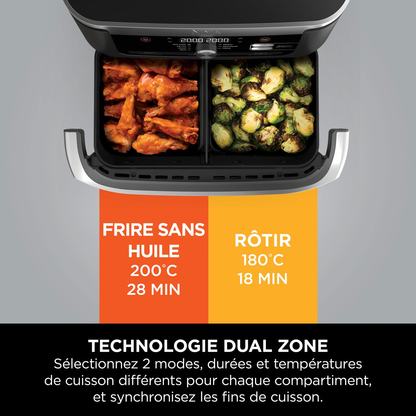 Foodi FlexDrawer Air Fryer 2 Compartiments Avec Séparateur Amovible, Grande Capacité 10.4L, Air Fryer 7-en-1, Max 240°C, Pièces Antiadhésives Amovibles Lavables Au Lave-Vaisselle, Noir
