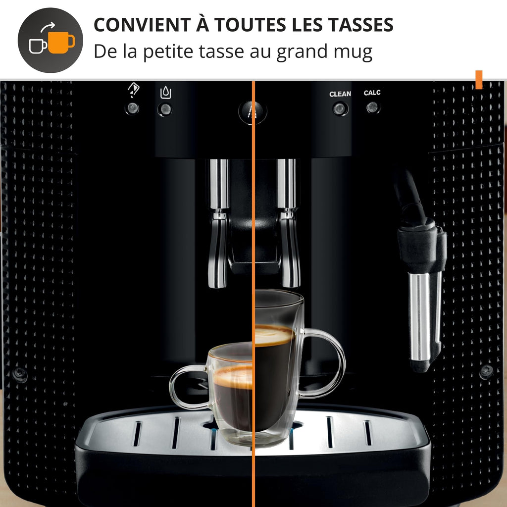 Machine à café grain, machine expresso, 2 tasses en simultané, Nettoyage automatique, Buse vapeur pour Cappuccino, Cafetière espresso, Essential noire