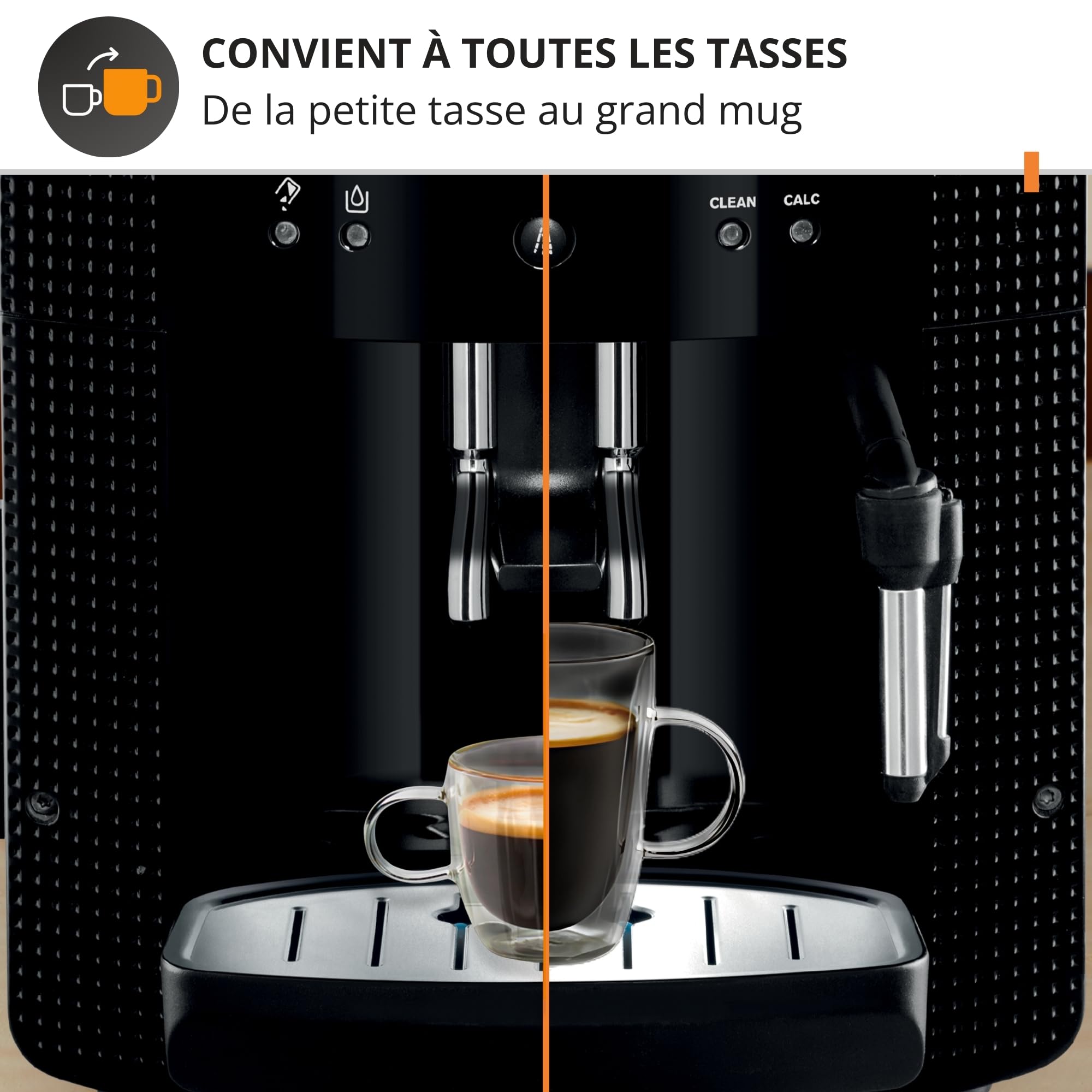 Machine à café grain, machine expresso, 2 tasses en simultané, Nettoyage automatique, Buse vapeur pour Cappuccino, Cafetière espresso, Essential noire
