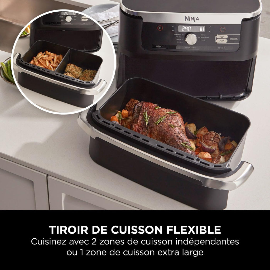 Foodi FlexDrawer Air Fryer 2 Compartiments Avec Séparateur Amovible, Grande Capacité 10.4L, Air Fryer 7-en-1, Max 240°C, Pièces Antiadhésives Amovibles Lavables Au Lave-Vaisselle, Noir