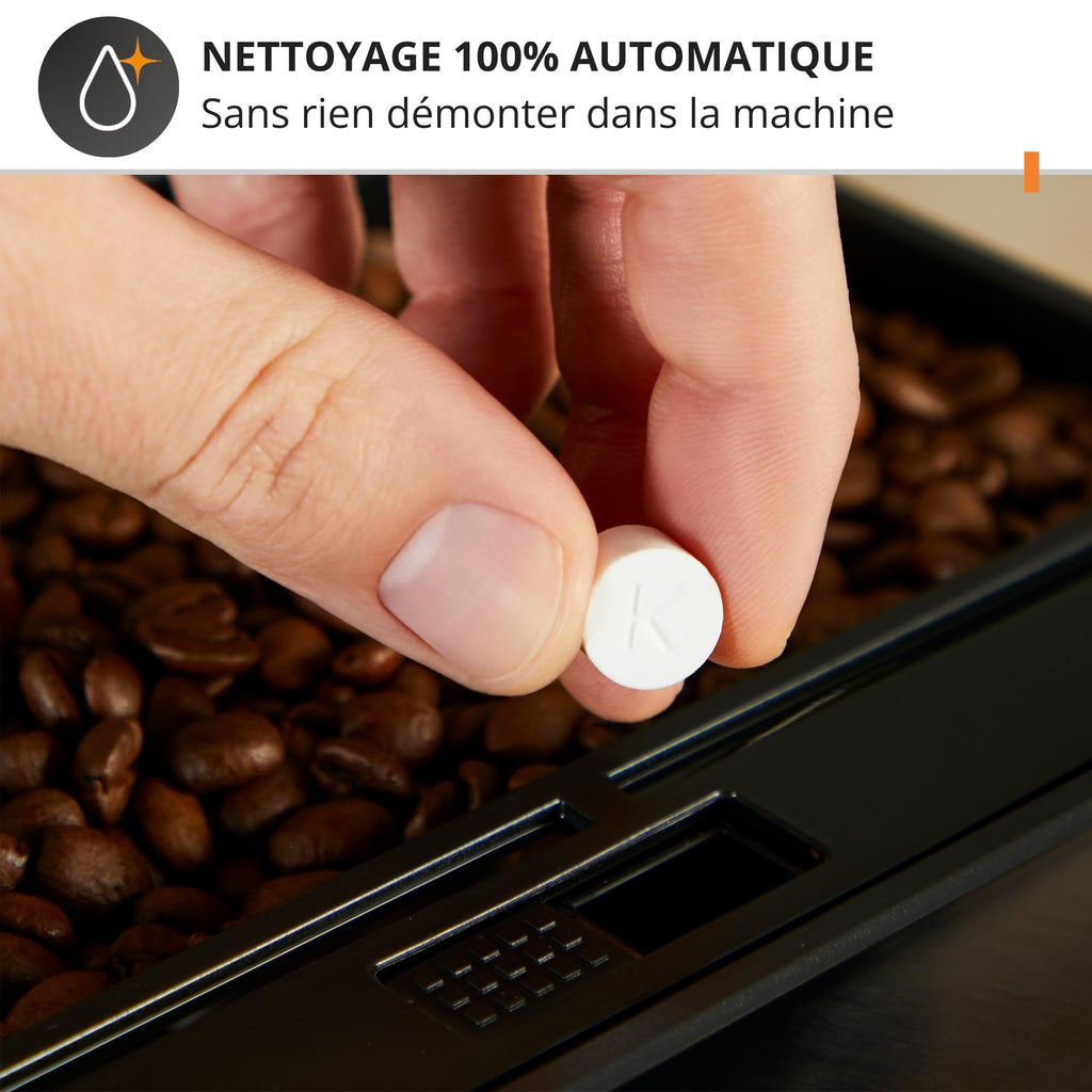 Machine à café grain, machine expresso, 2 tasses en simultané, Nettoyage automatique, Buse vapeur pour Cappuccino, Cafetière espresso, Essential noire