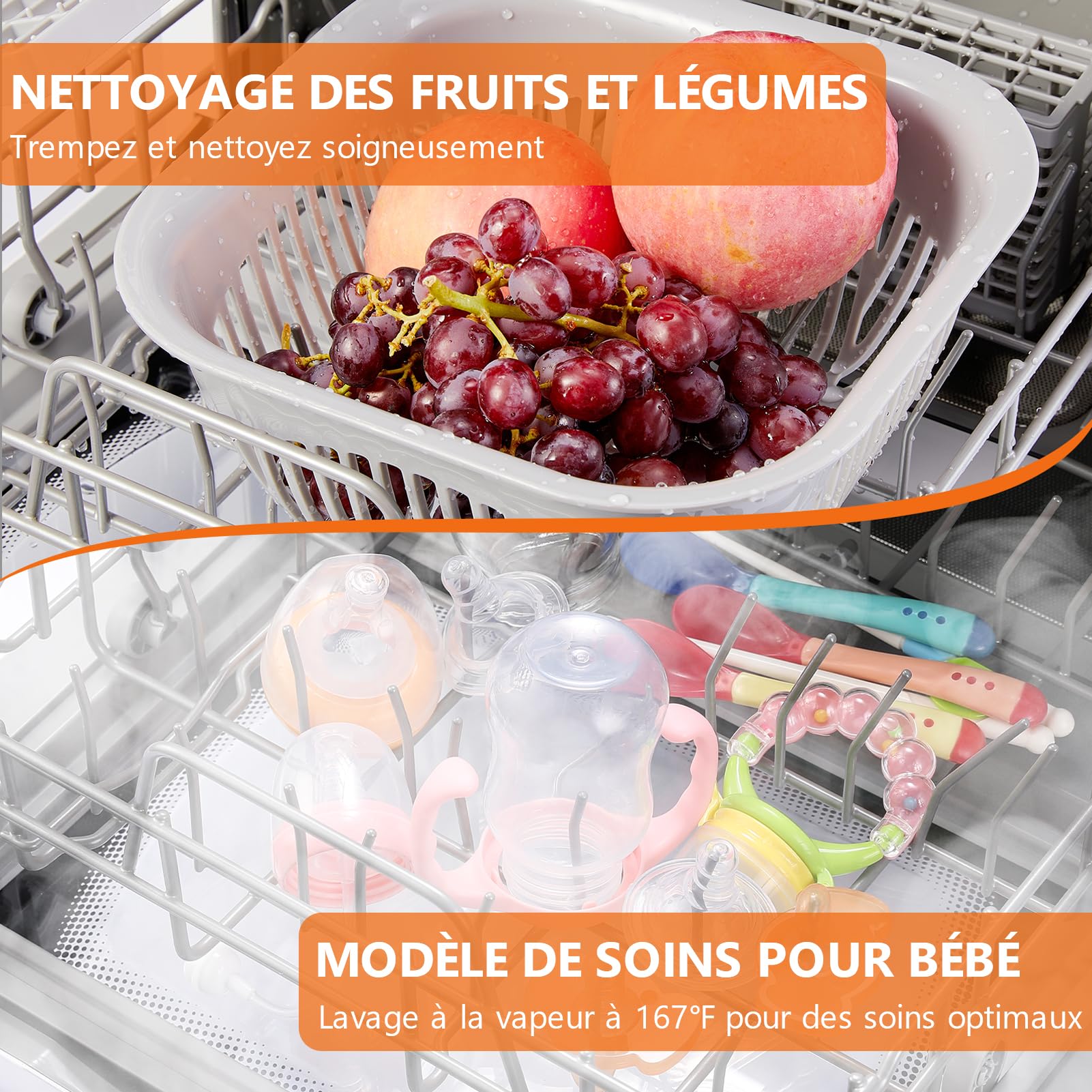 Lave-vaisselle de table, Mini Lave-vaisselle avec Comman destactiles à LED, 45CM, 6 Programmes, Lavage des fruits, Soins Pour Bébés