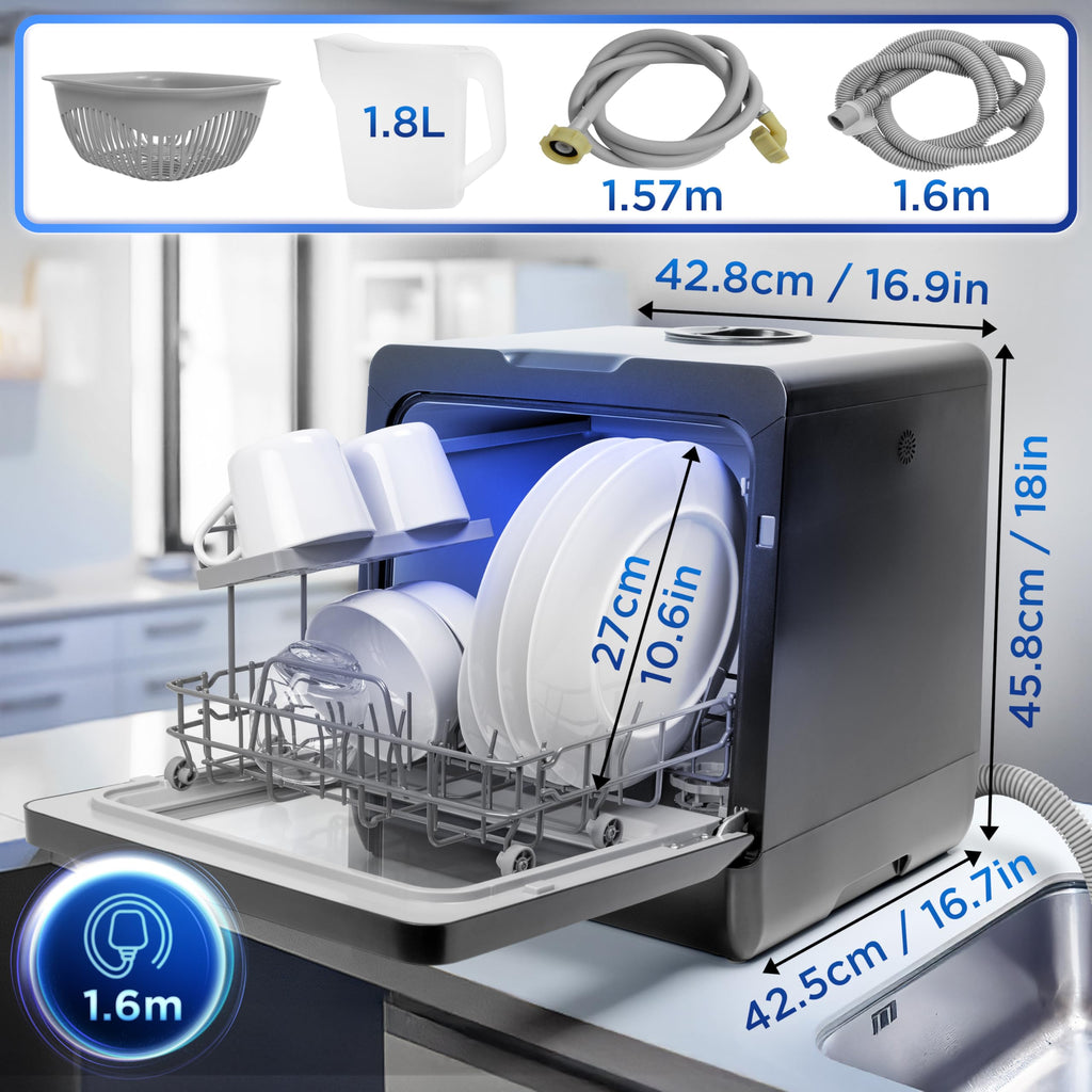 Lave-vaisselle de table 950W lave vaisselle posable portable compact gain de place pour petite cuisine 7 programmes de lavage séchage efficace pratique
