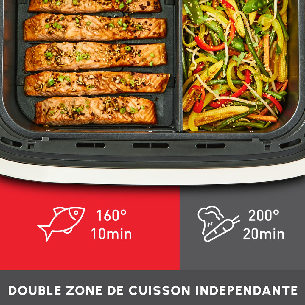 Easy Fry Dual Flex, air fryer, Grand tiroir de 9L, Double zone, Séparateur amovible, jusqu'à 8personnes, 7programmes intuitifs, noire, Noir