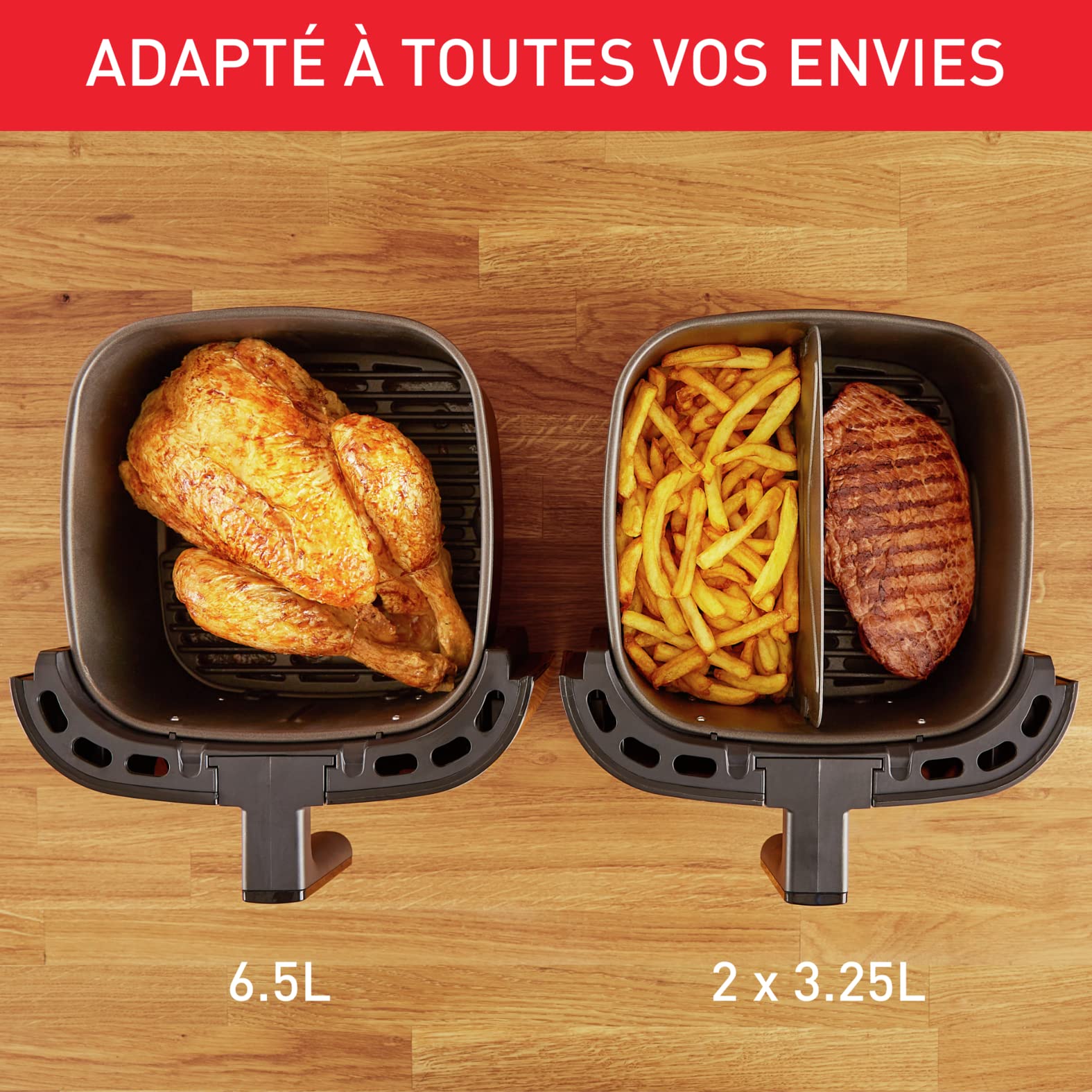 Easy Fry & Grill XXL Friteuse sans huile + gril, Capacité 6,5 L, Jusqu’à 8 personnes, 8 programmes automatiques, Séparateur double cuisson, Application, air fryer