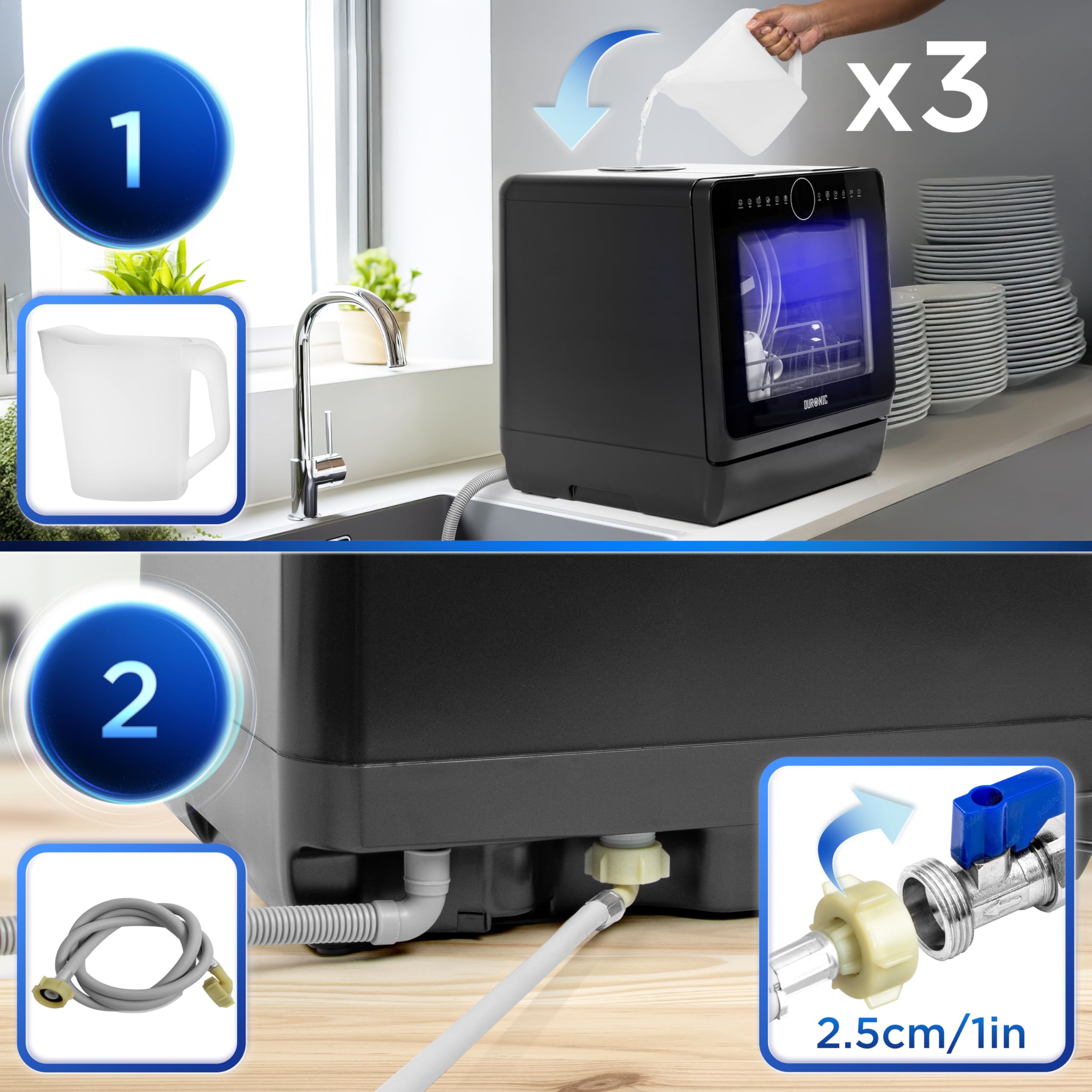 Lave-vaisselle de table 950W lave vaisselle posable portable compact gain de place pour petite cuisine 7 programmes de lavage séchage efficace pratique