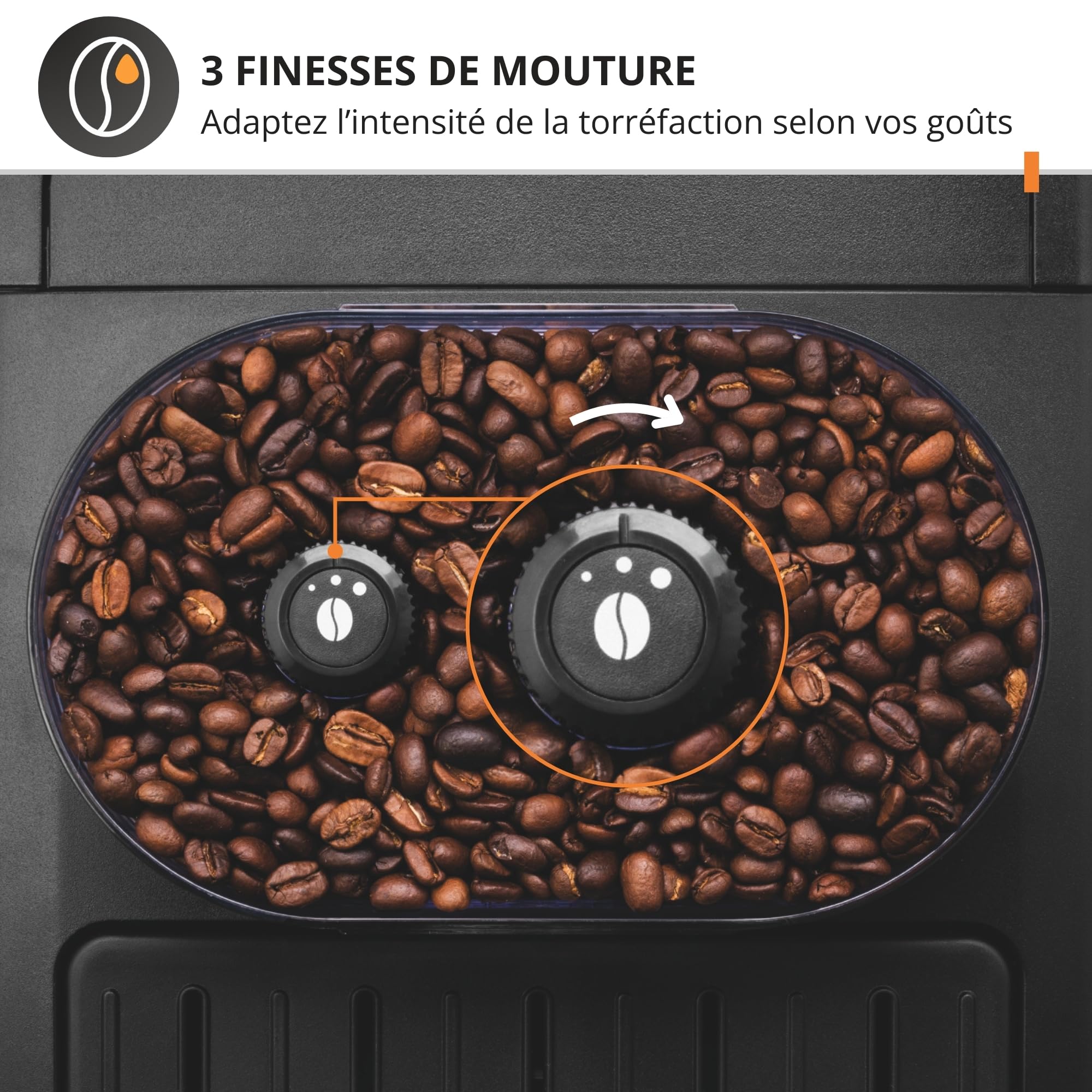 Machine à café grain, machine expresso, 2 tasses en simultané, Nettoyage automatique, Buse vapeur pour Cappuccino, Cafetière espresso, Essential noire