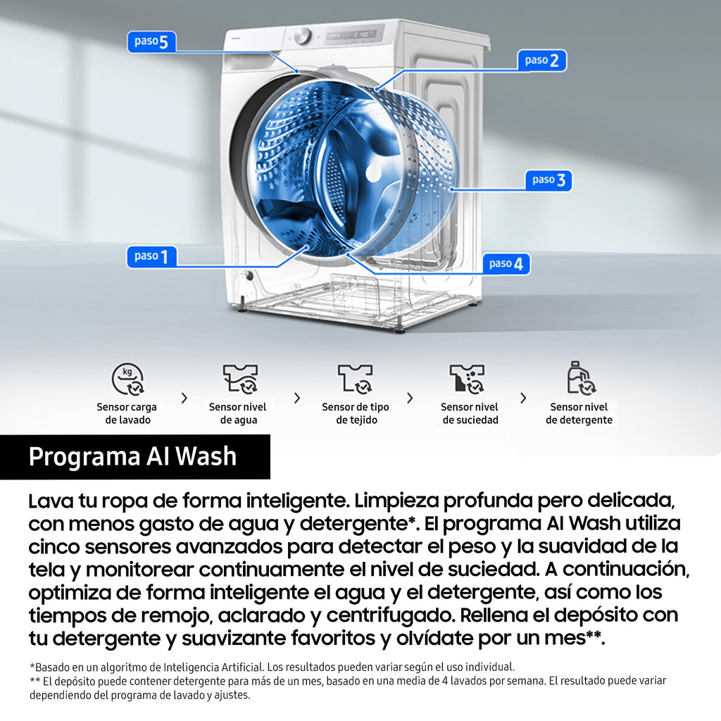 Lave-linge Frontal 9 kg - Classe A - 1400 trs/min - Dosage Automatique & Vapeur - Blanc