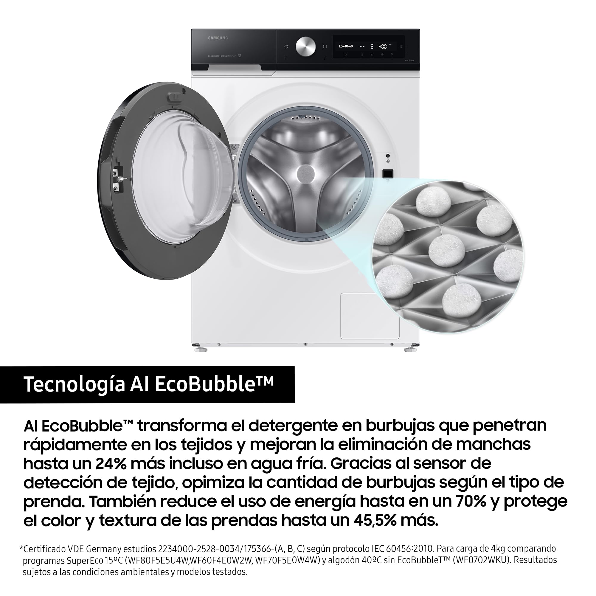 Lave-linge Frontal 9 kg - Classe A - 1400 trs/min - Dosage Automatique & Vapeur - Blanc