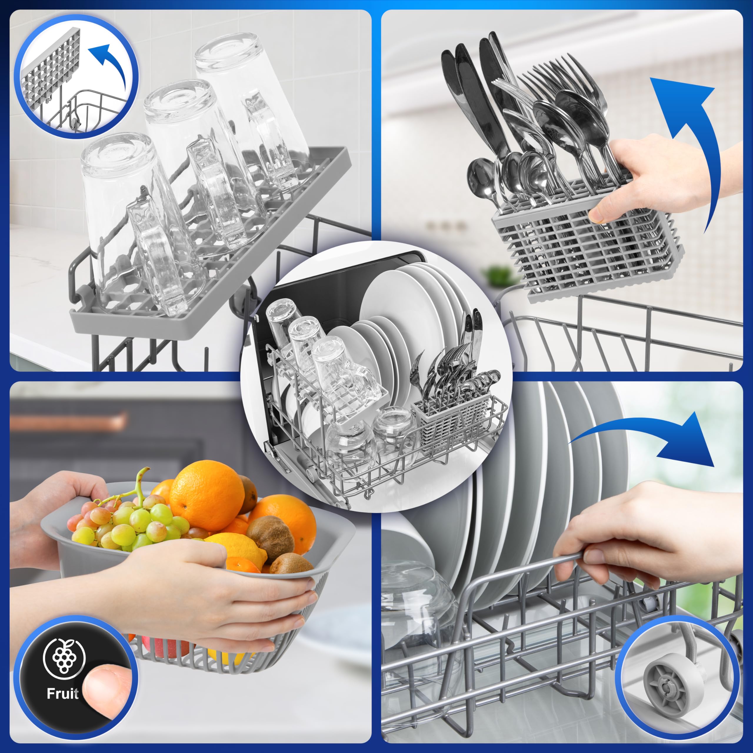 Lave-vaisselle de table 950W lave vaisselle posable portable compact gain de place pour petite cuisine 7 programmes de lavage séchage efficace pratique