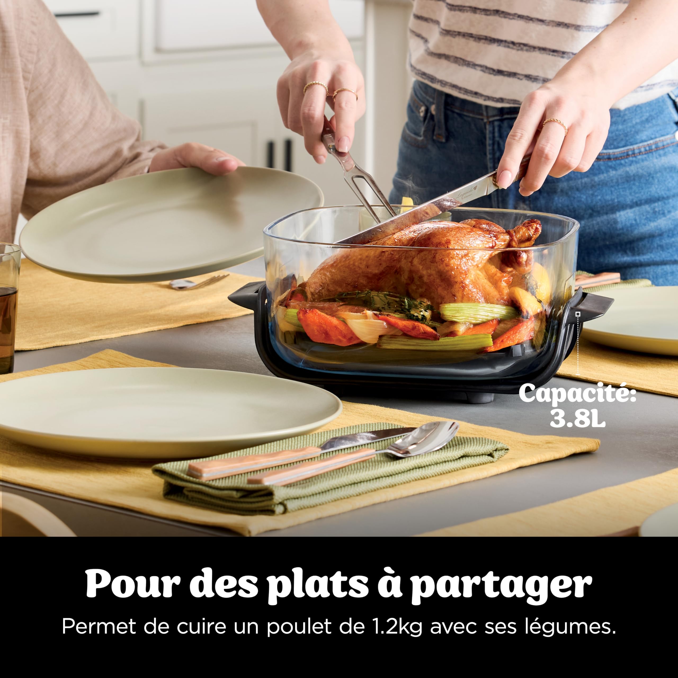 CRISPi Friteuse sans huile portable, 3,8L, 4-en-1 : Frire sans huile, Rôtir, Garder au chaud, Recroustiller, Design compact, 2 récipients avec couvercles, 1 700 W, Gris