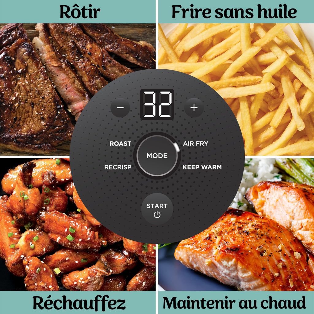 CRISPi Friteuse sans huile portable, 3,8L, 4-en-1 : Frire sans huile, Rôtir, Garder au chaud, Recroustiller, Design compact, 2 récipients avec couvercles, 1 700 W, Gris