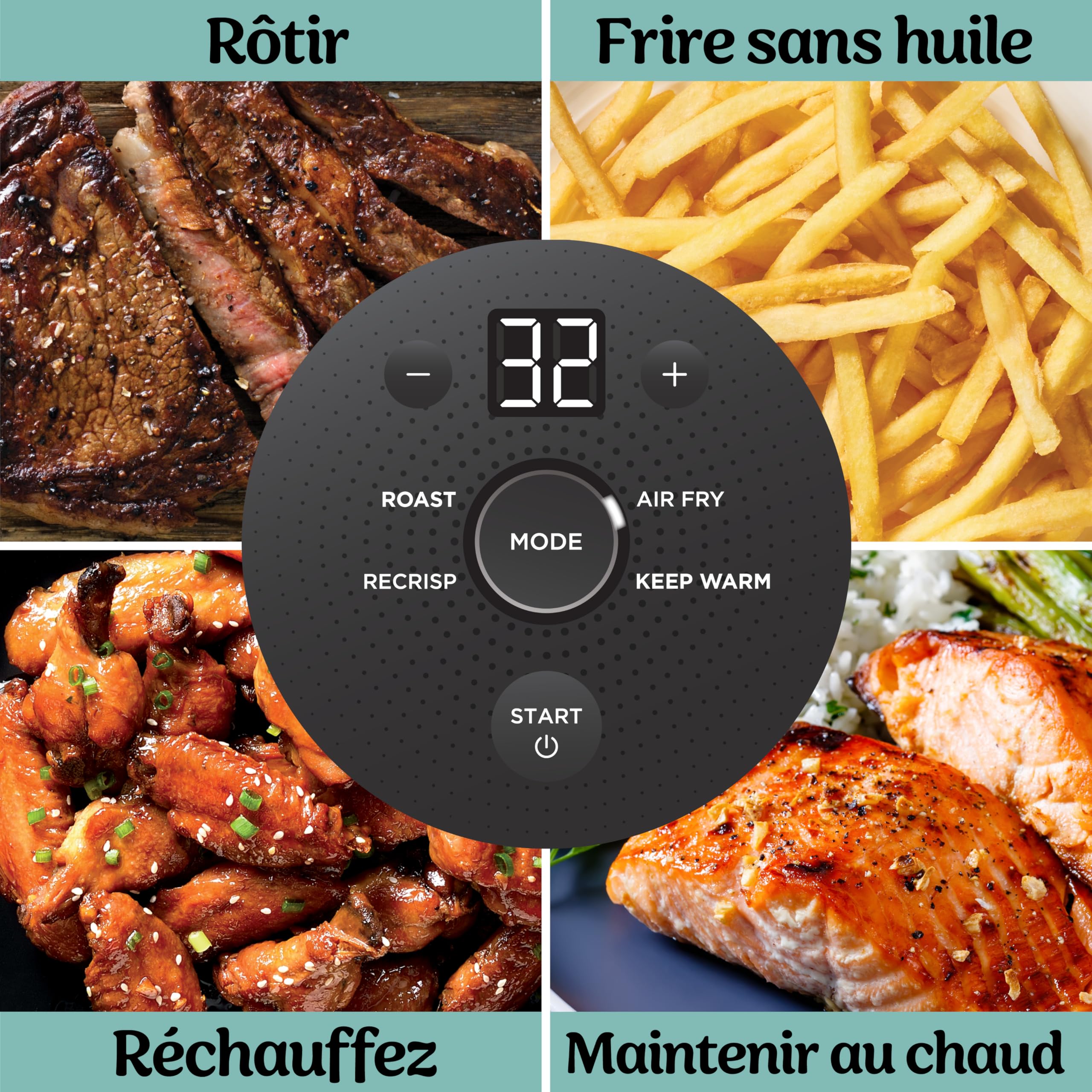 CRISPi Friteuse sans huile portable, 3,8L, 4-en-1 : Frire sans huile, Rôtir, Garder au chaud, Recroustiller, Design compact, 2 récipients avec couvercles, 1 700 W, Gris